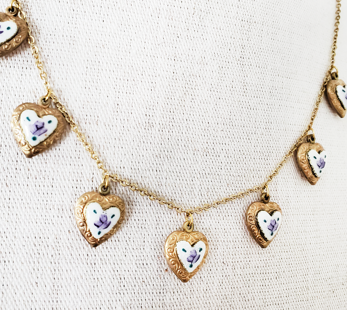 Purple Rose Guilloche Heart Locket Necklace
