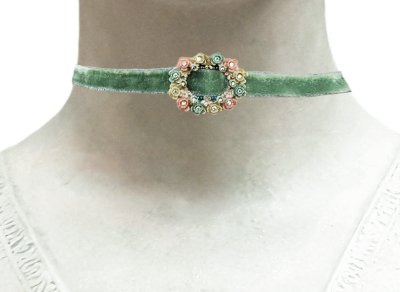 Celluloid, Crystal and Green Velvet Choker