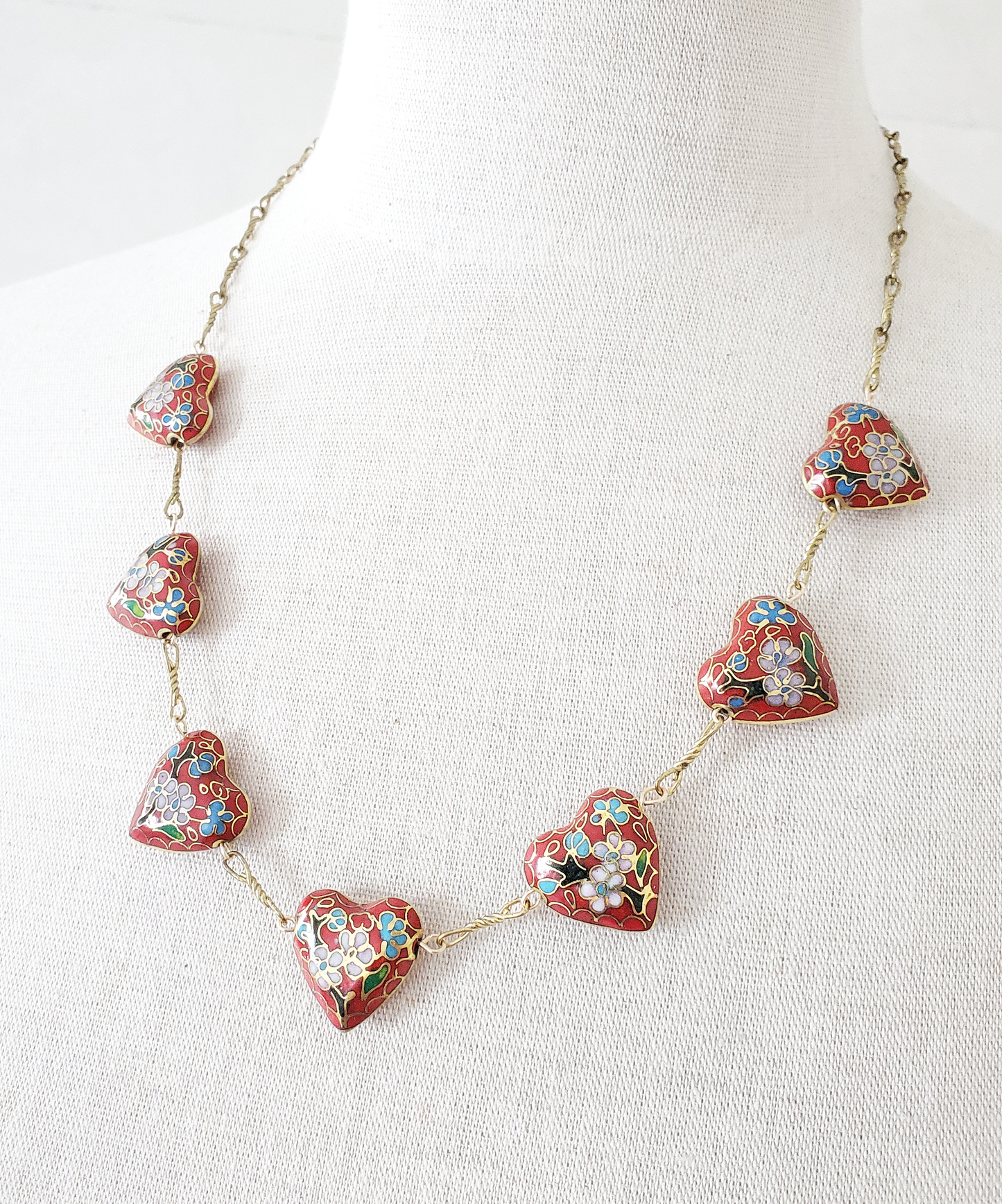 Cloisonne Red Hearts Necklace