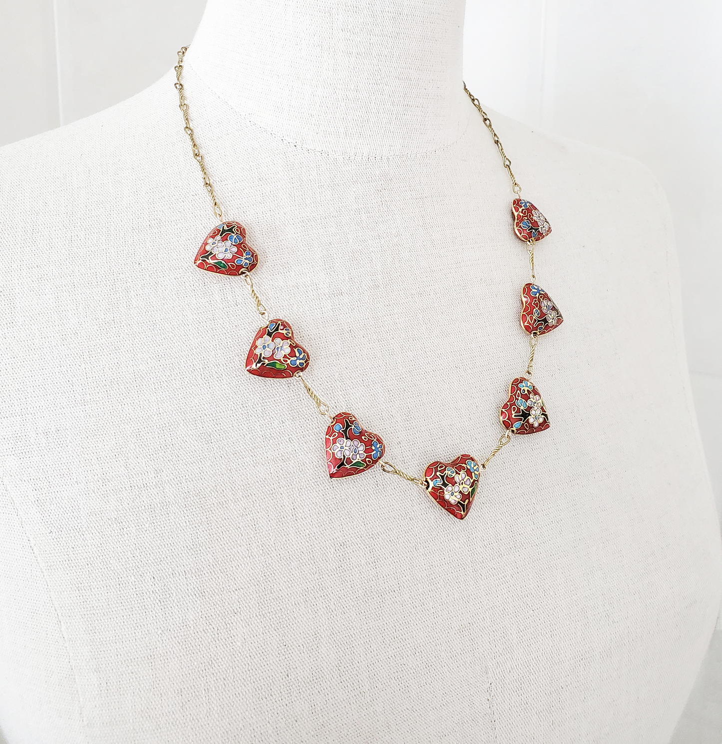 Cloisonne Red Hearts Necklace