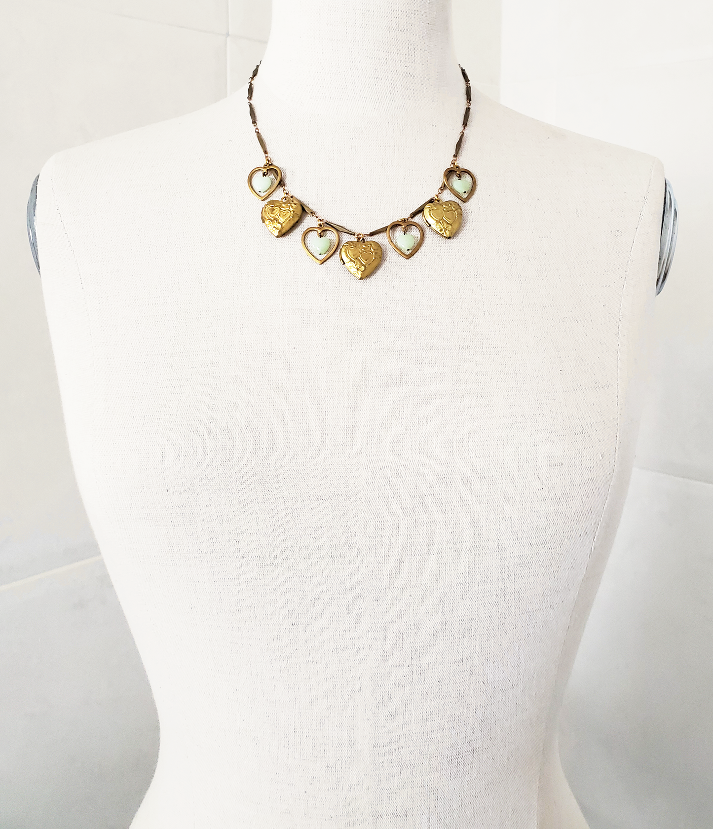 Old Heart Lockets and Czech Glass Necklace