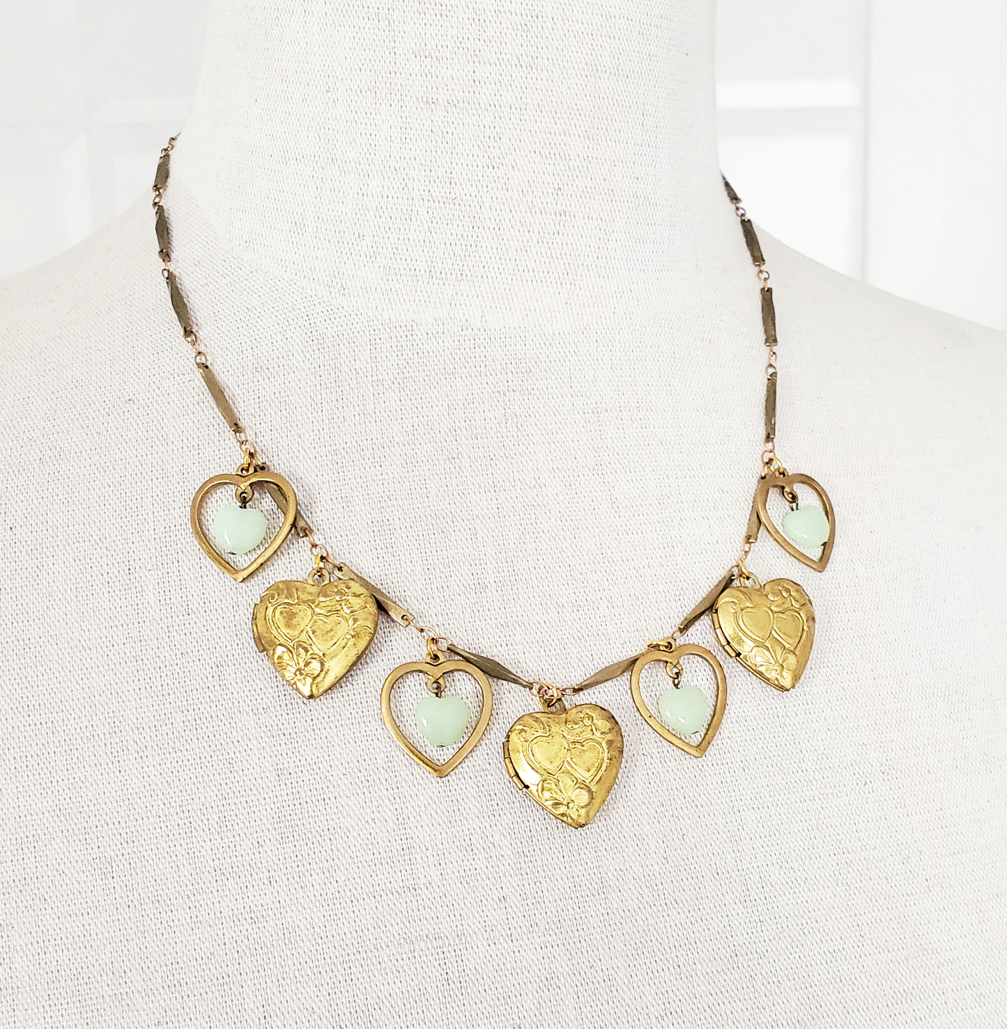 Old Heart Lockets and Czech Glass Necklace