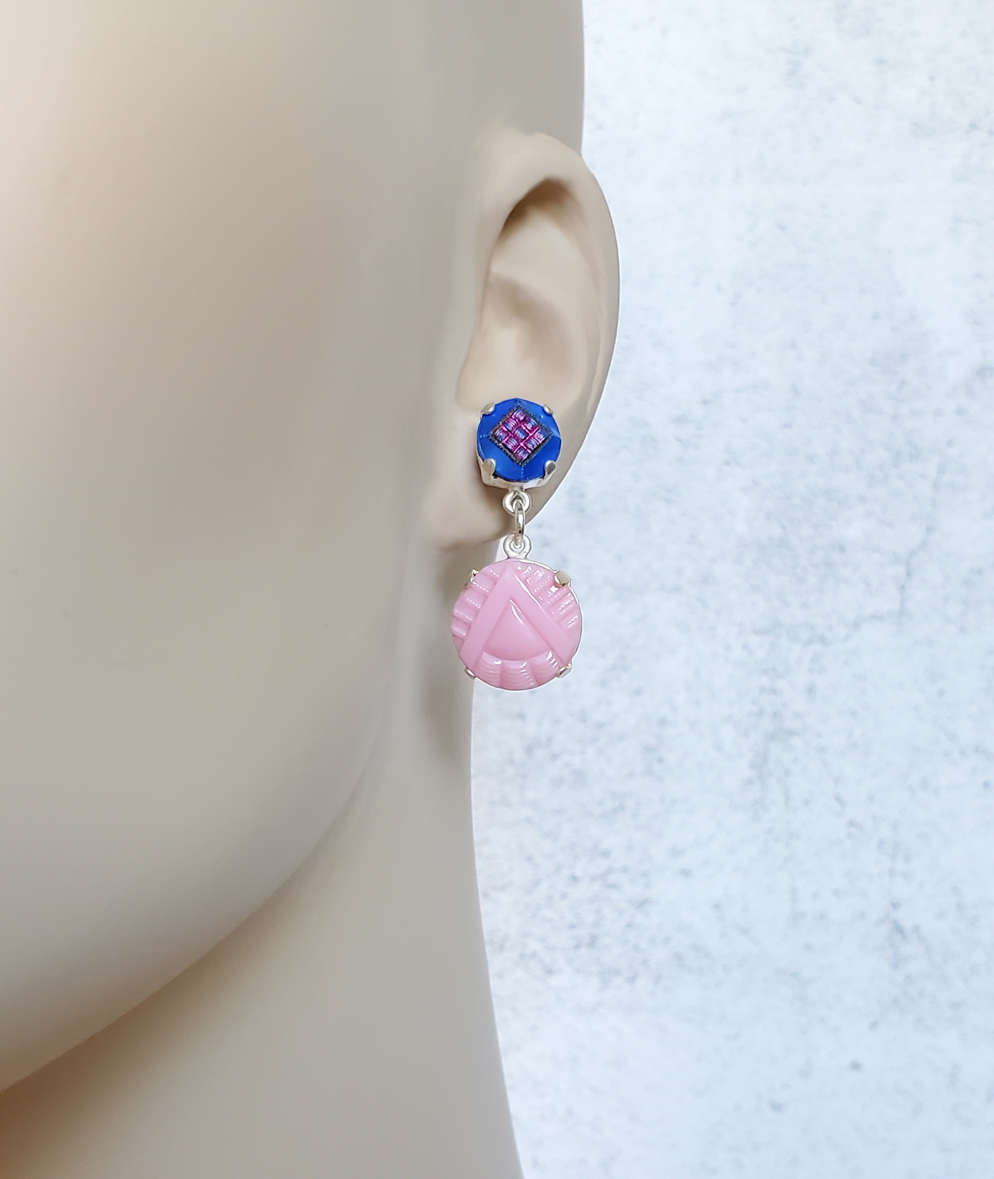 Deco Pink and Blue Earrings
