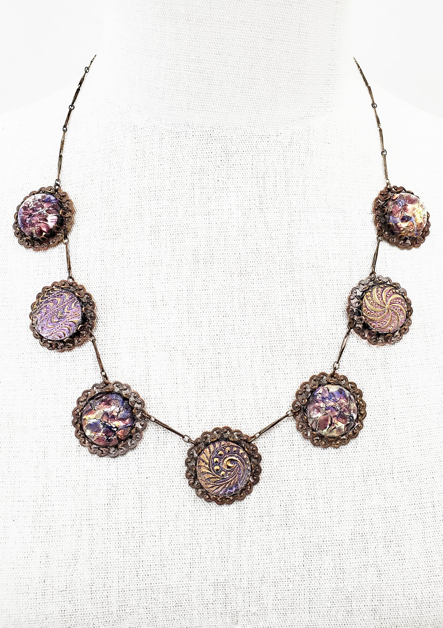 Amethyst, Topaz, and Gold Patina Necklace