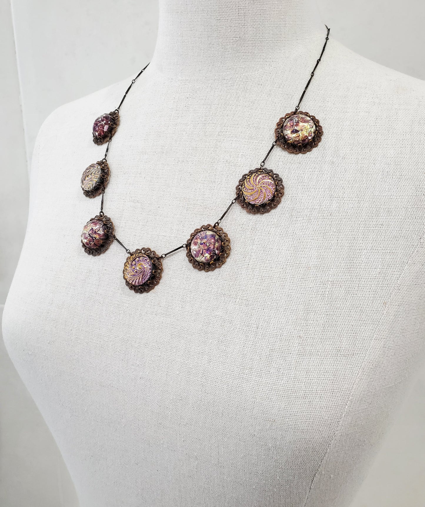 Amethyst, Topaz, and Gold Patina Necklace