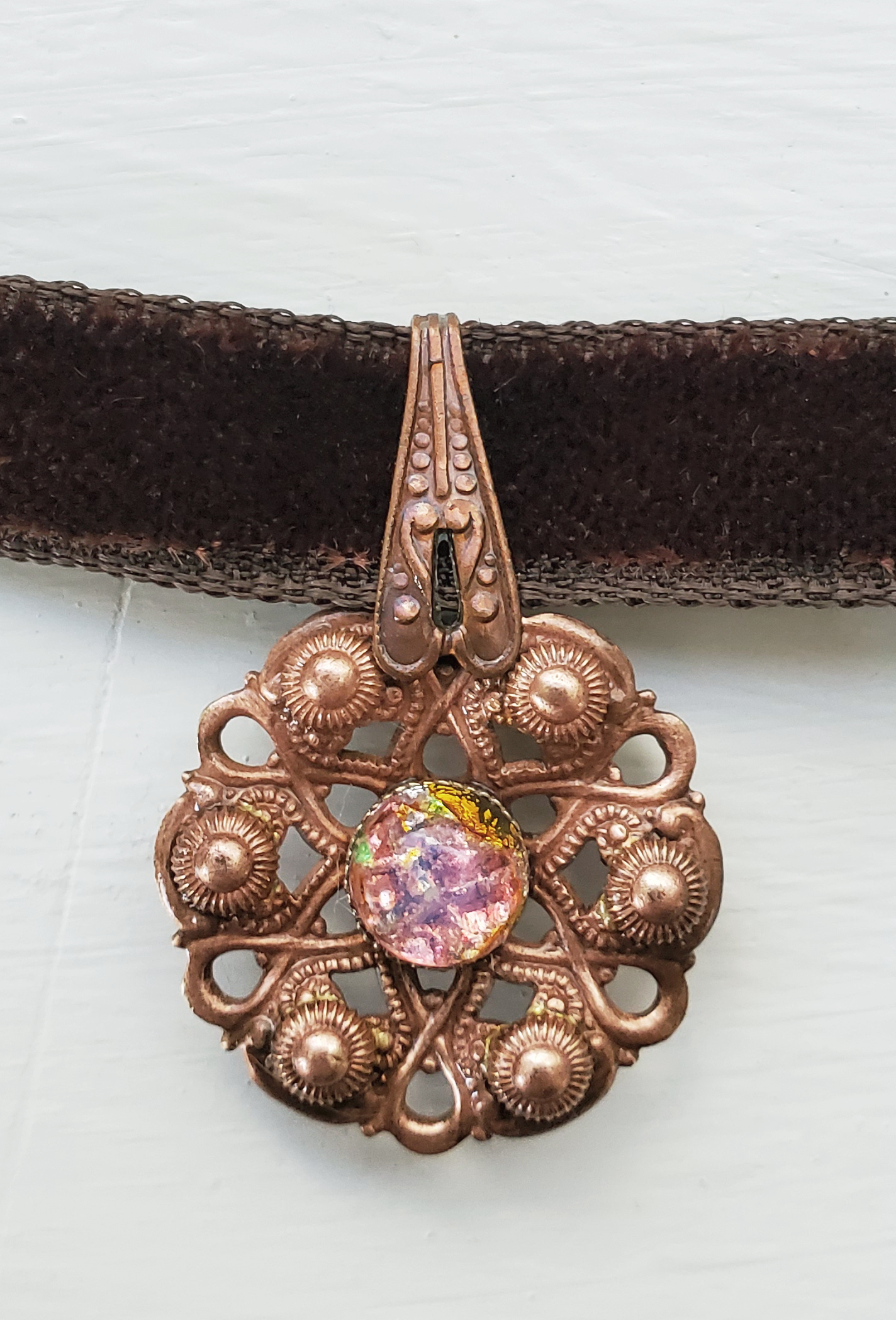 Fire Opal Filigree Velvet Choker