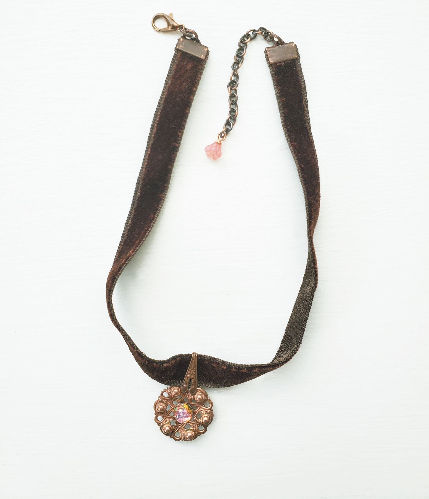 Fire Opal Filigree Velvet Choker