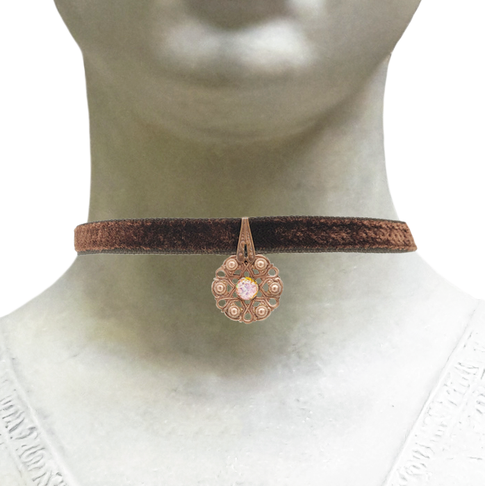 Fire Opal Filigree Velvet Choker