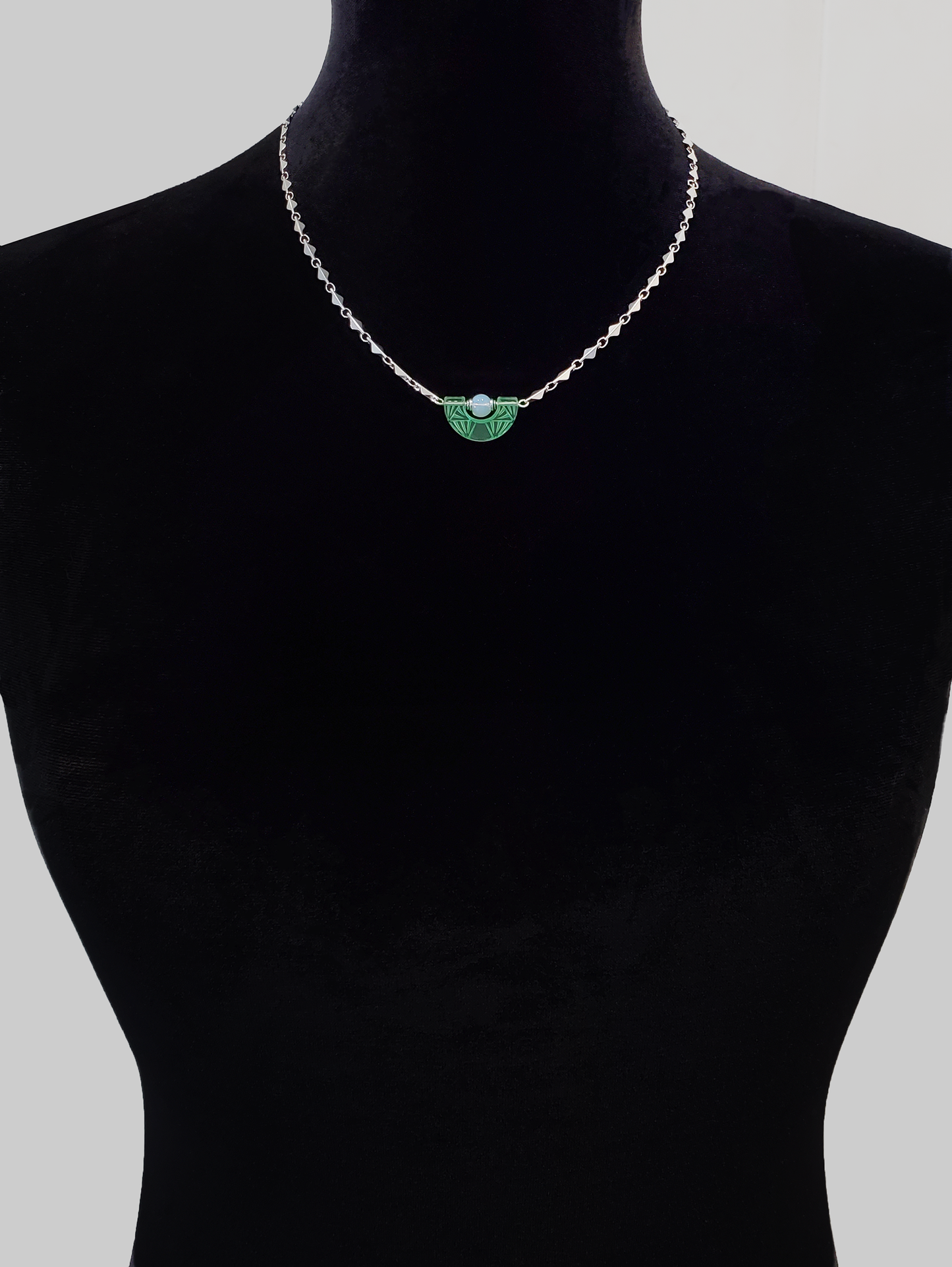 Art Deco Etched Half Moon Necklace