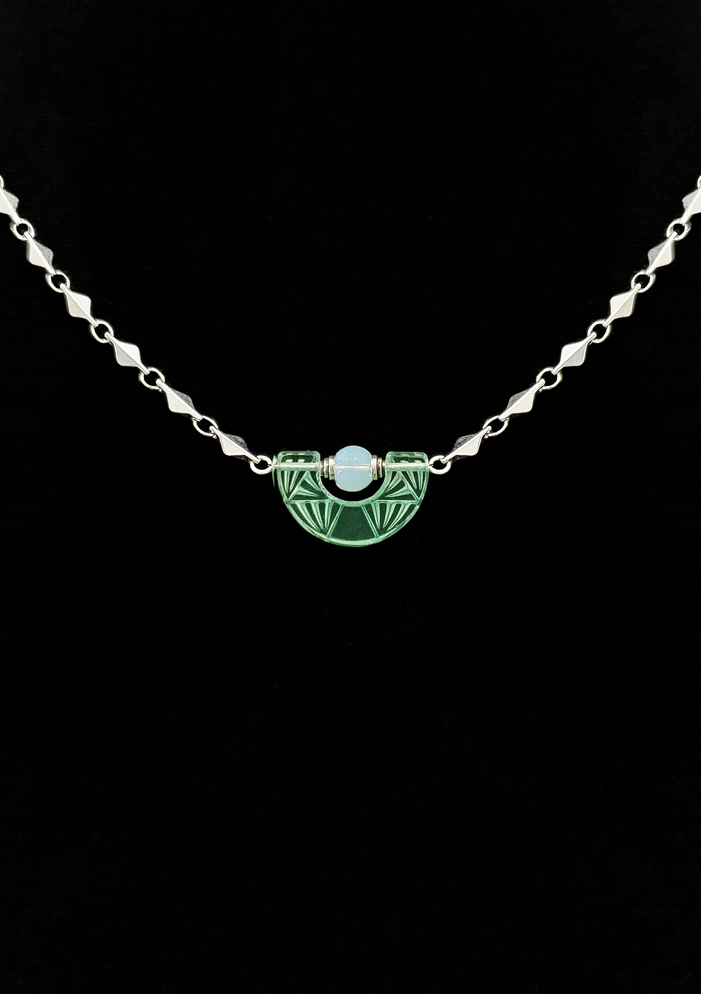 Art Deco Etched Half Moon Necklace