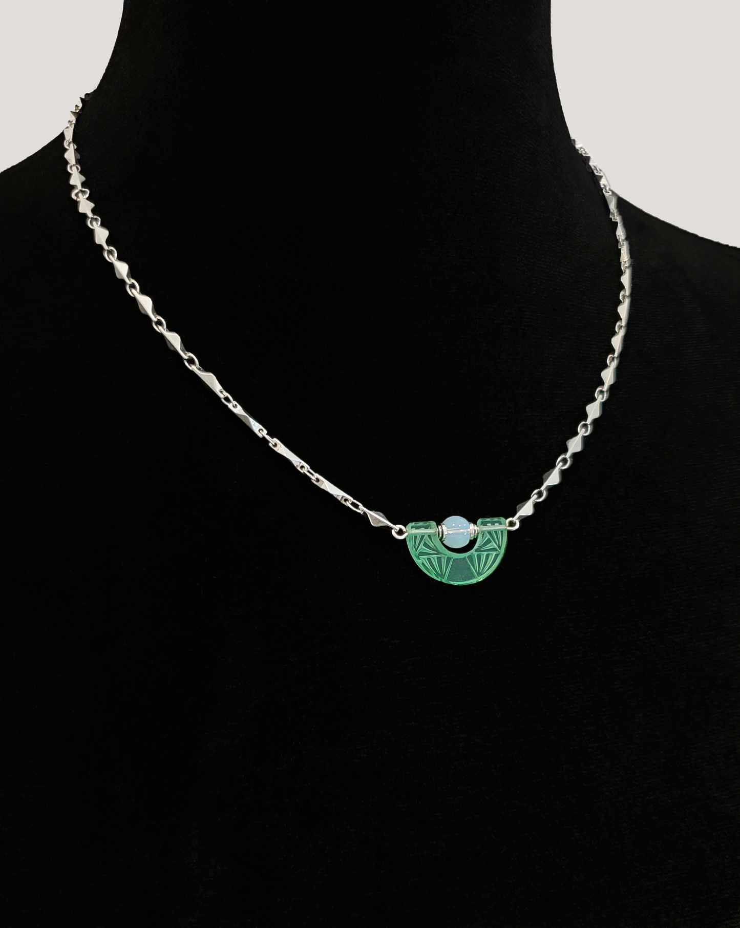 Art Deco Etched Half Moon Necklace