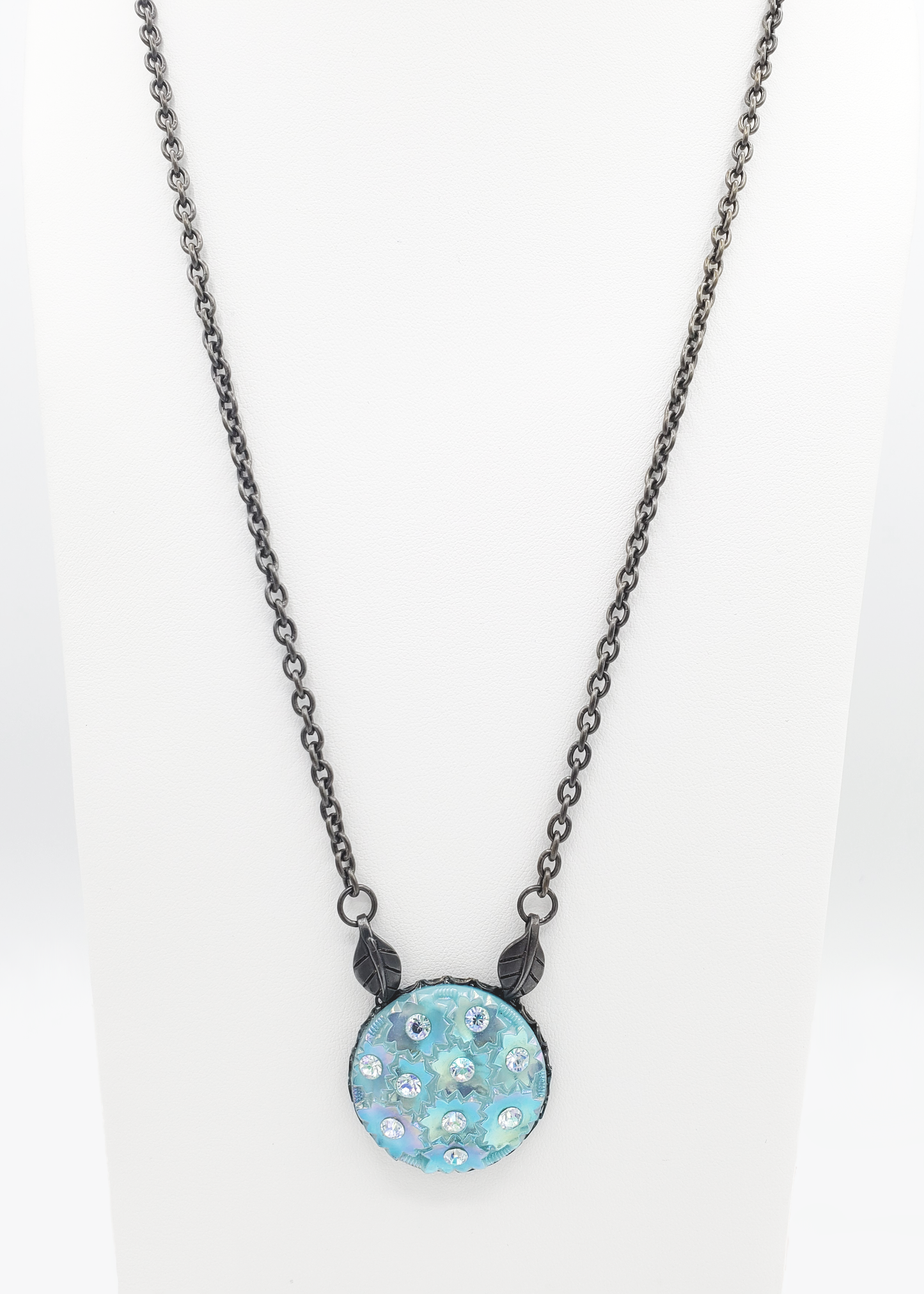 Iridescent Turquoise Blue Flower Burst Pendant