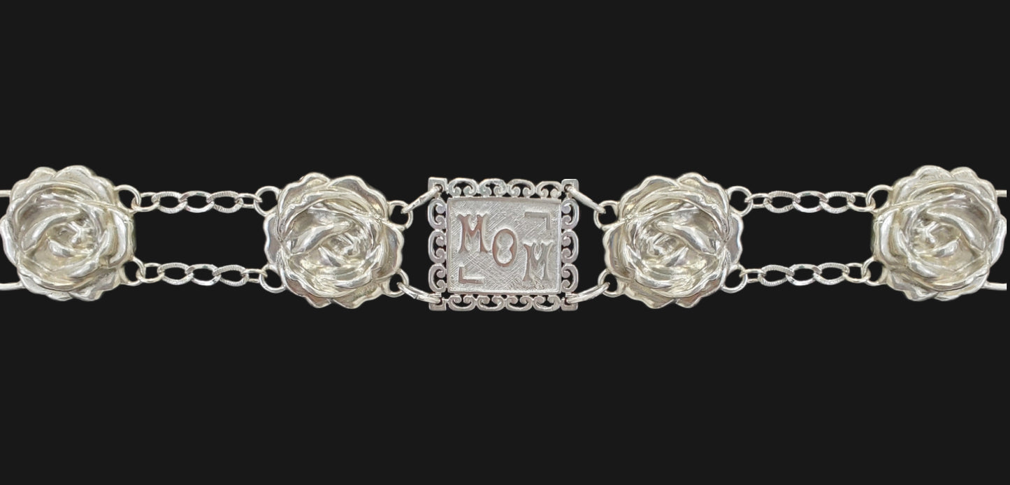Sterling Silver Mom Roses Bracelet
