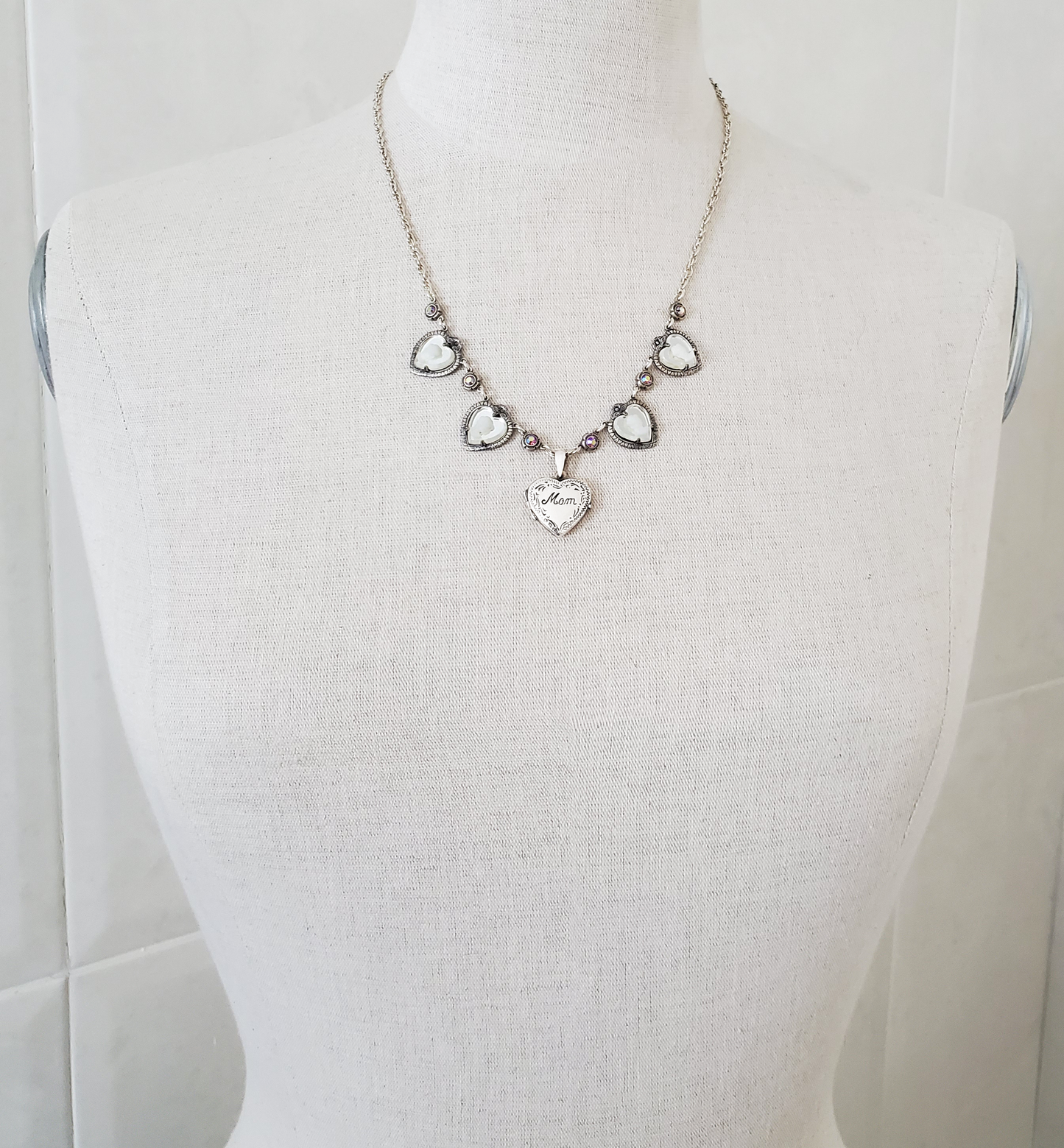 Sterling "Mom" Heart Locket and Heart Cameo Necklace