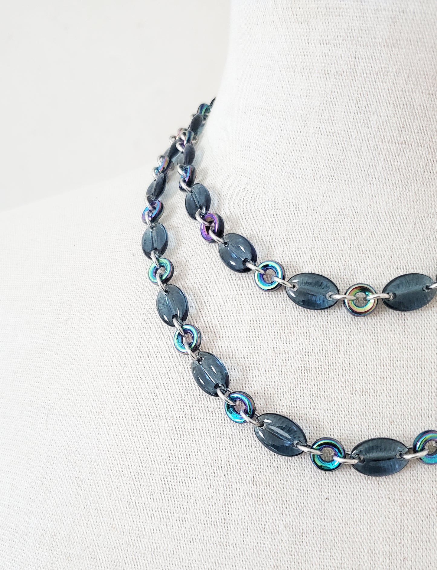 Coffee Beans and Donuts Necklace - Montana Blue and Iris