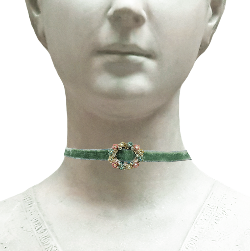 Celluloid, Crystal and Green Velvet Choker