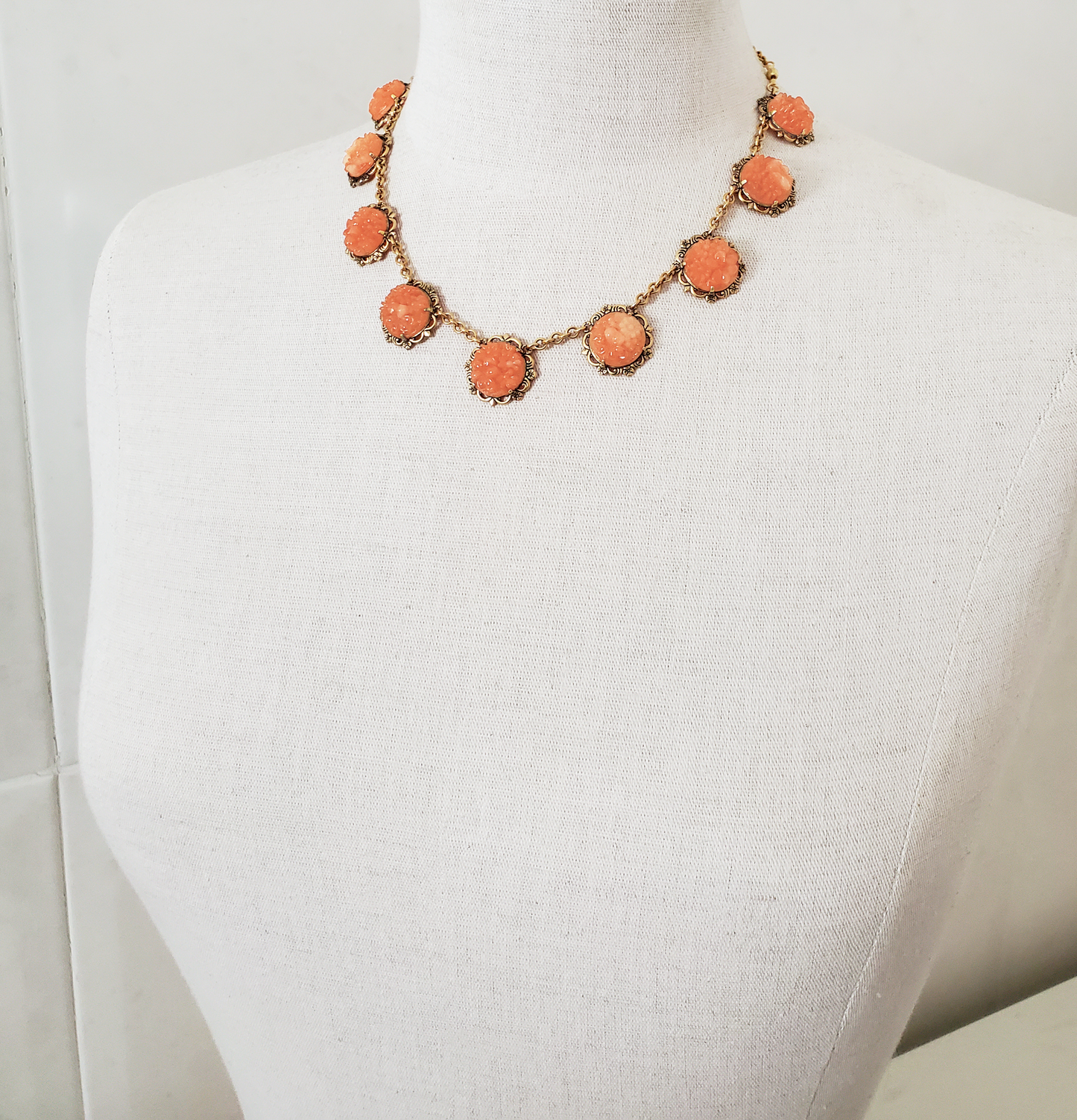 Orange Floral Japanese Cabochon Necklace