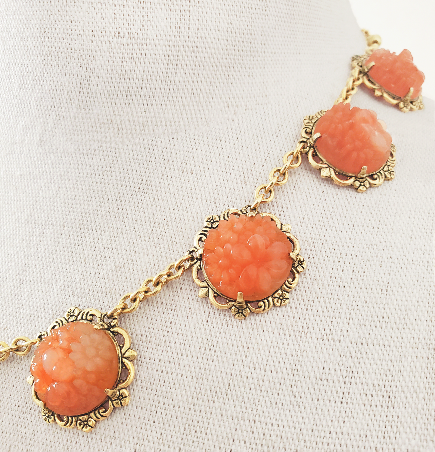 Orange Floral Japanese Cabochon Necklace