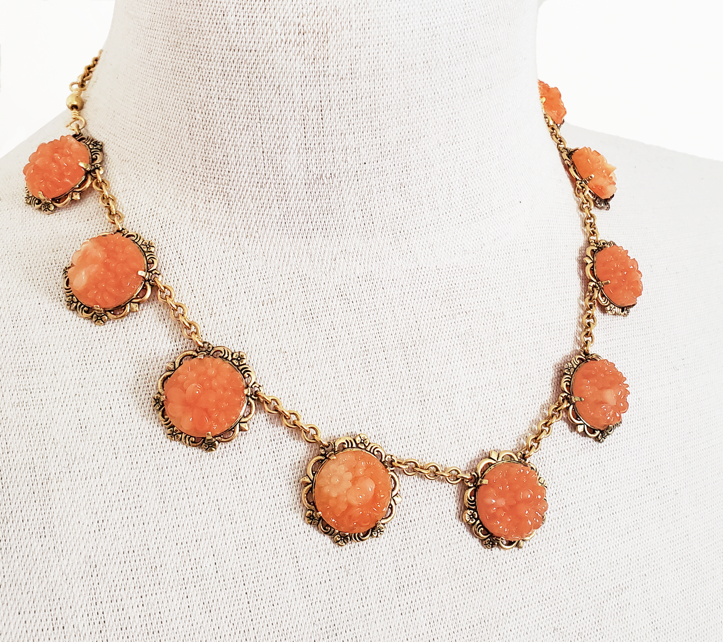 Orange Floral Japanese Cabochon Necklace