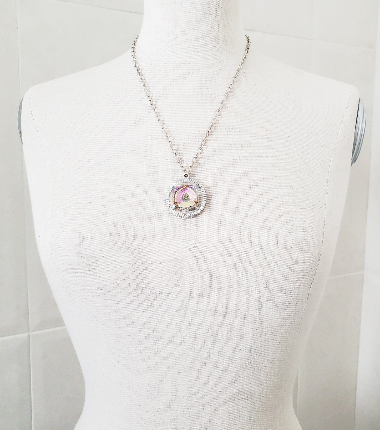 Silver Vitrail Pansy Pendant