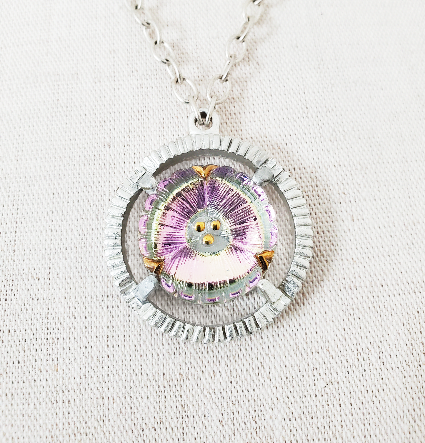 Silver Vitrail Pansy Pendant