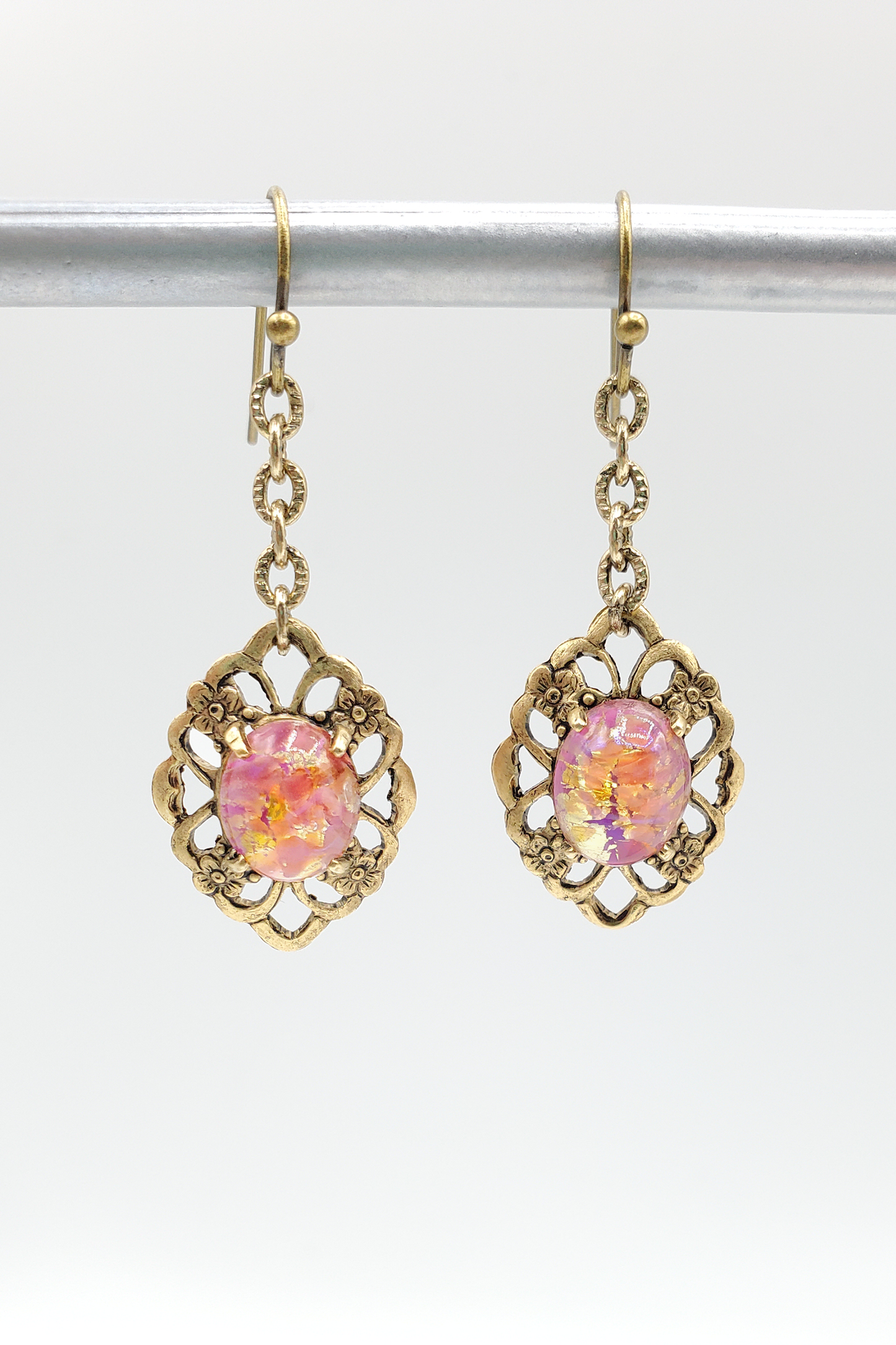 Peach Fire Opal Earrings