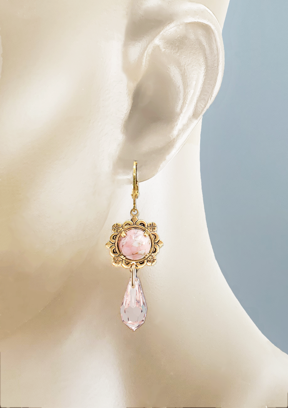 Rose Marble and Crystal Earrings