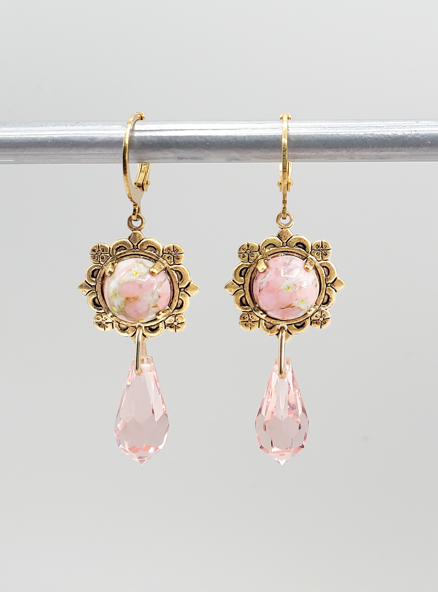 Rose Marble and Crystal Earrings
