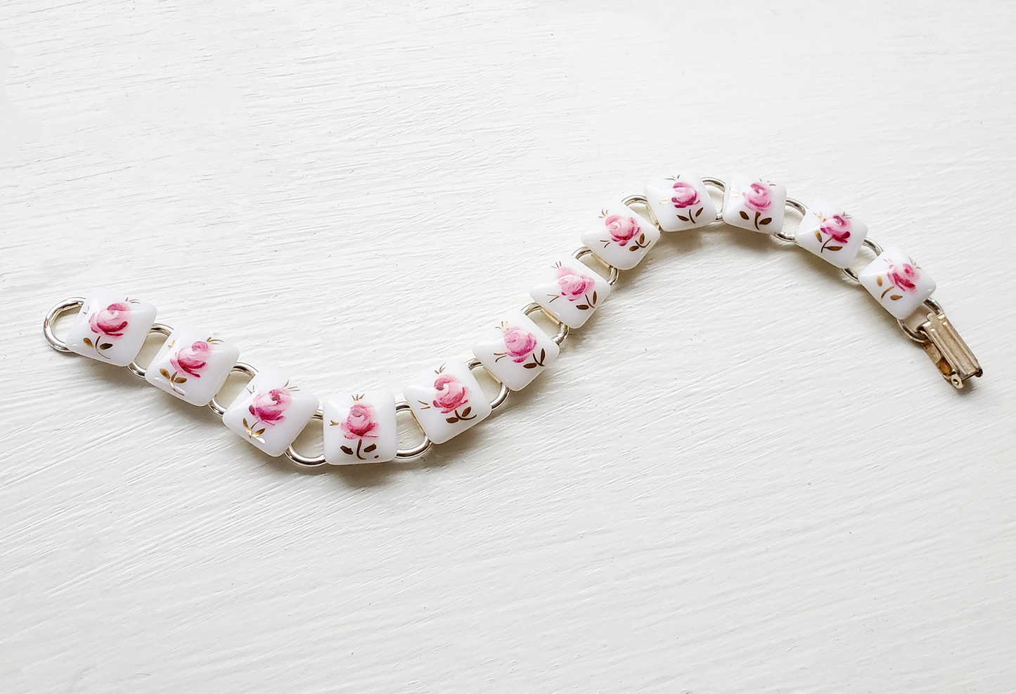 Roses on White Bracelet