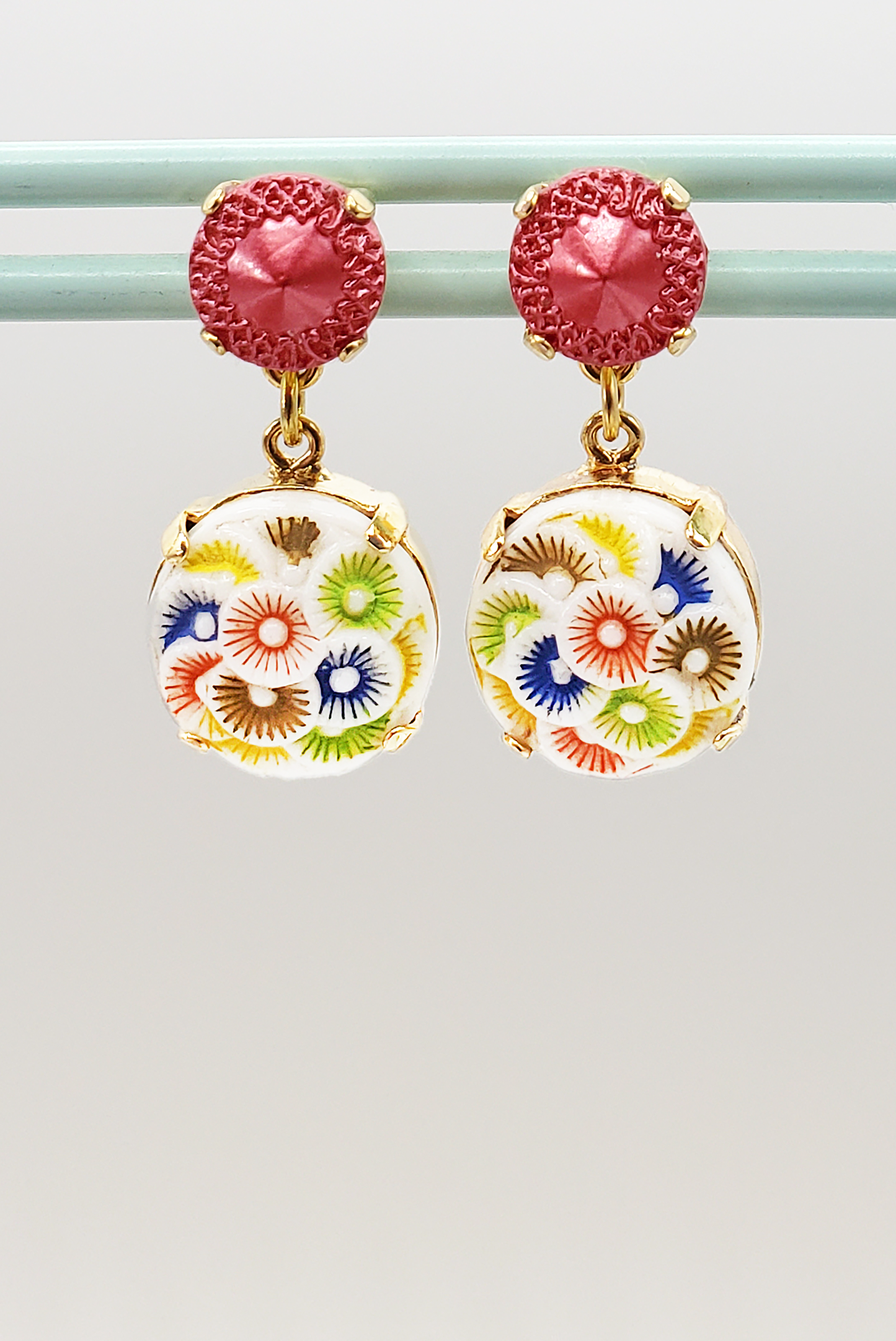 Flower Burst Earrings - Red