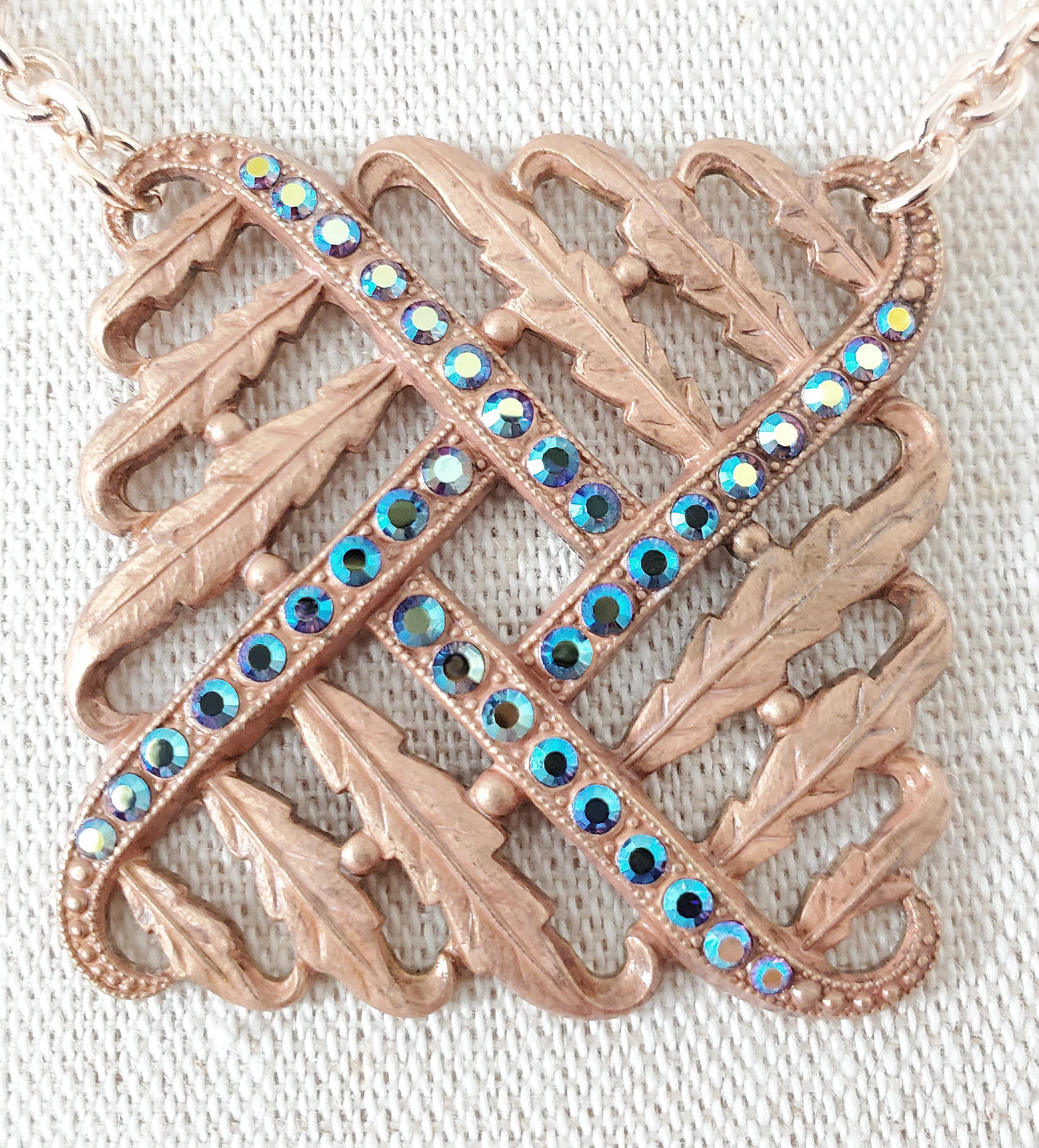 Red Brass and Crystal Pendant