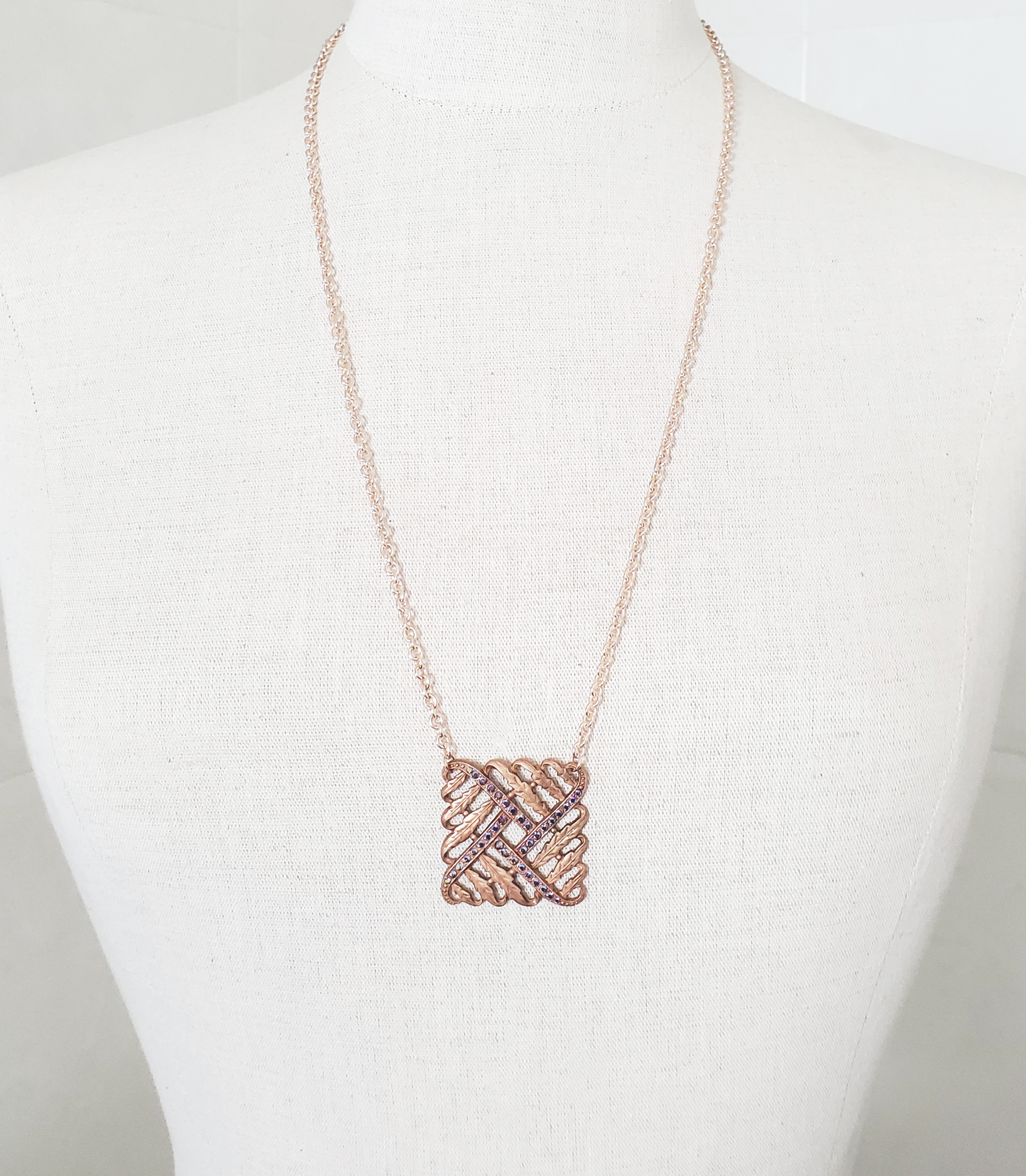 Red Brass and Crystal Pendant