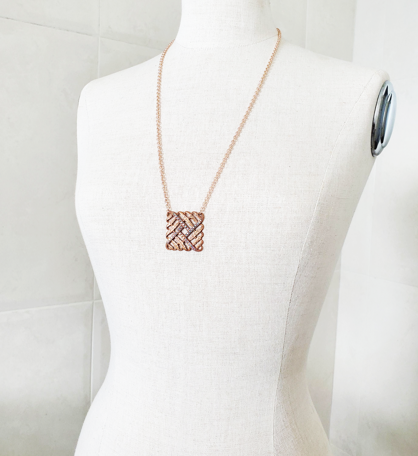 Red Brass and Crystal Pendant