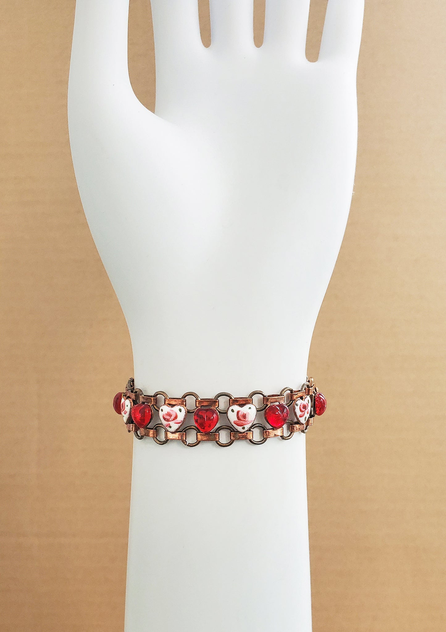 Red Hearts and Guilloche Bracelet