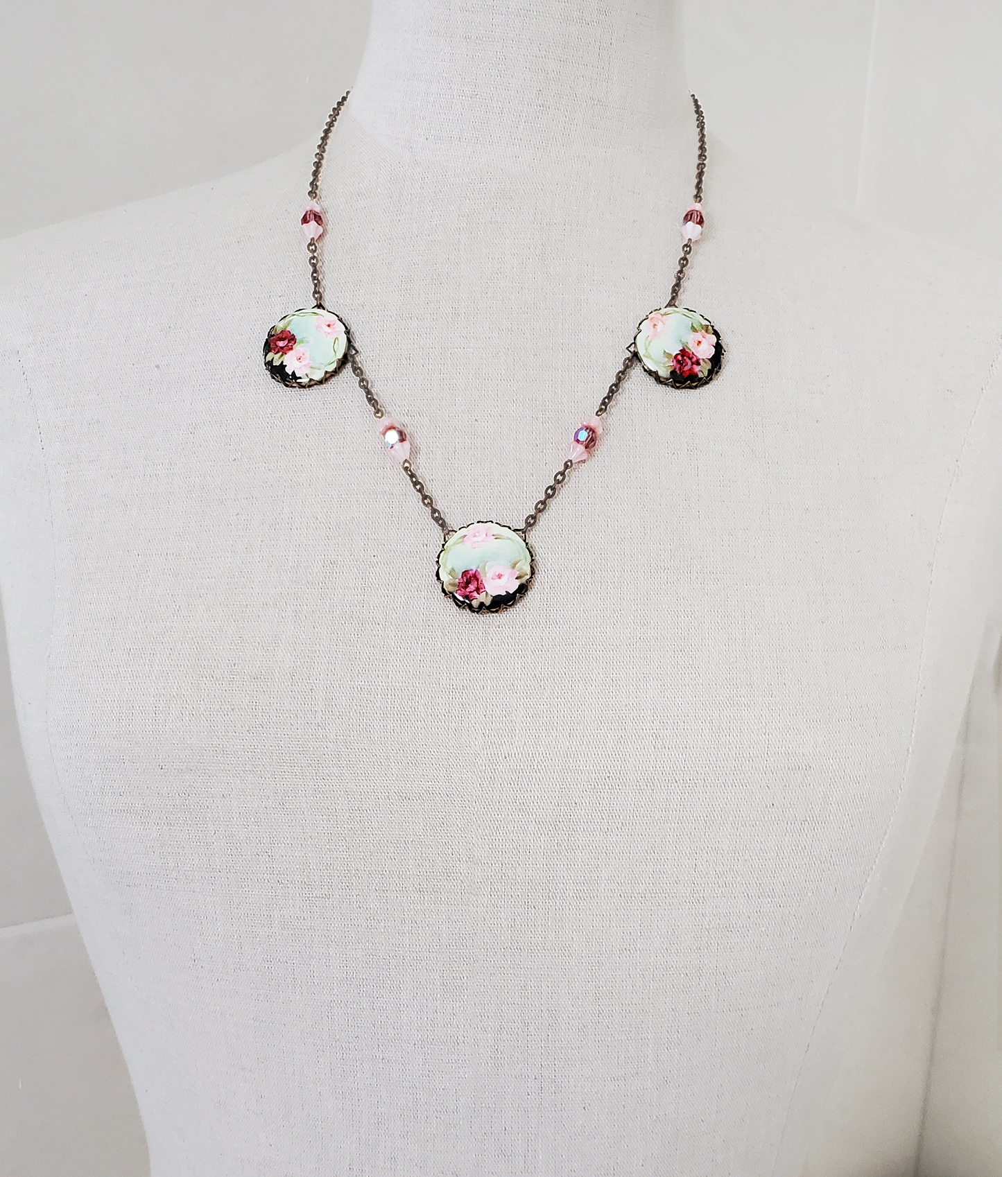 Antique Rose Button Trifecta Necklace
