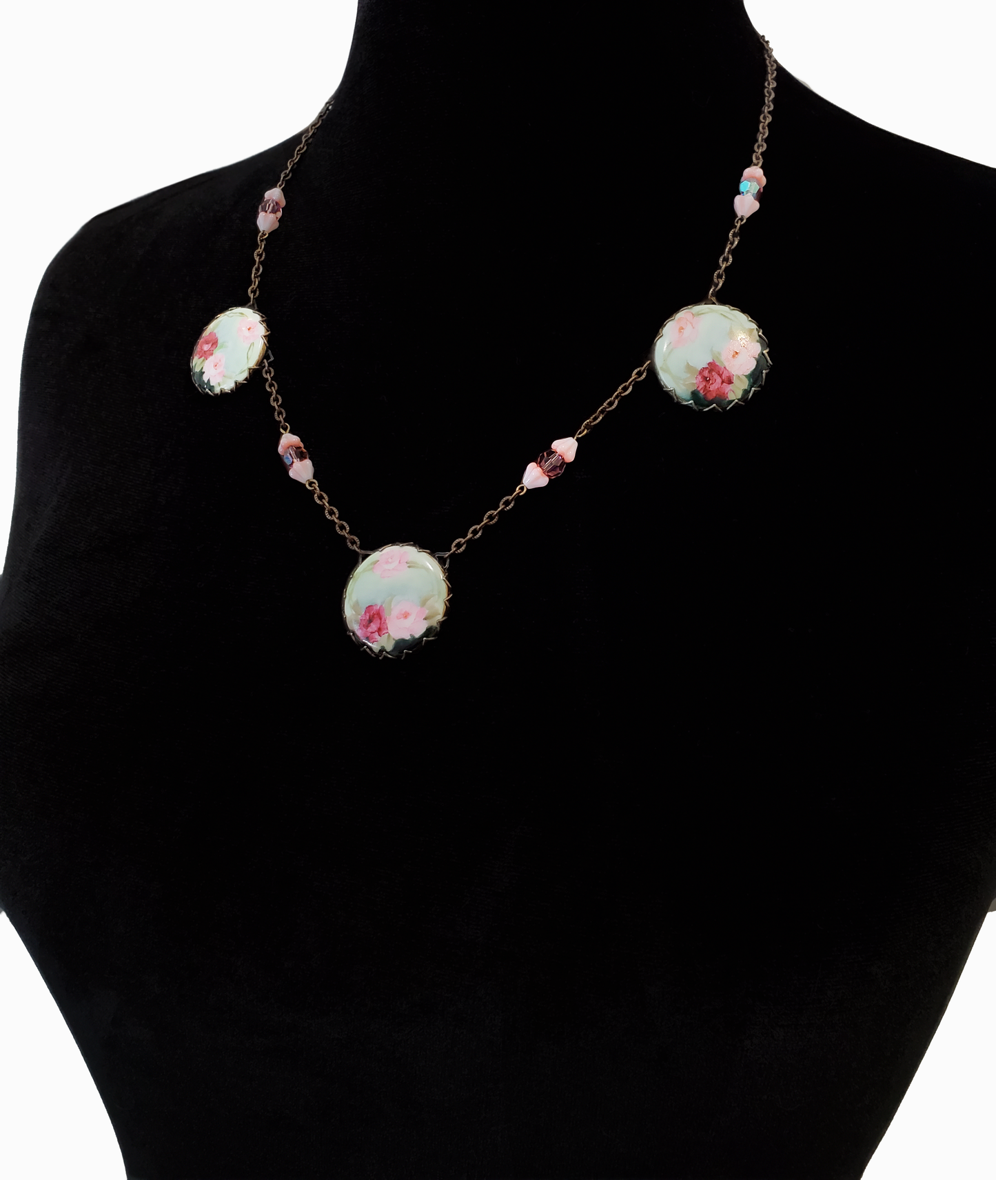 Antique Rose Button Trifecta Necklace