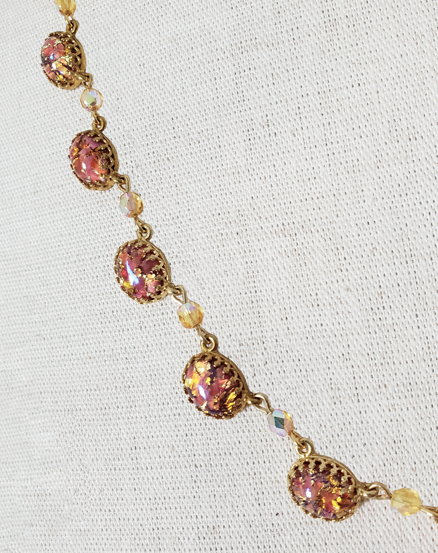 Czech Glass Ruby Pink Fire Opal Necklace