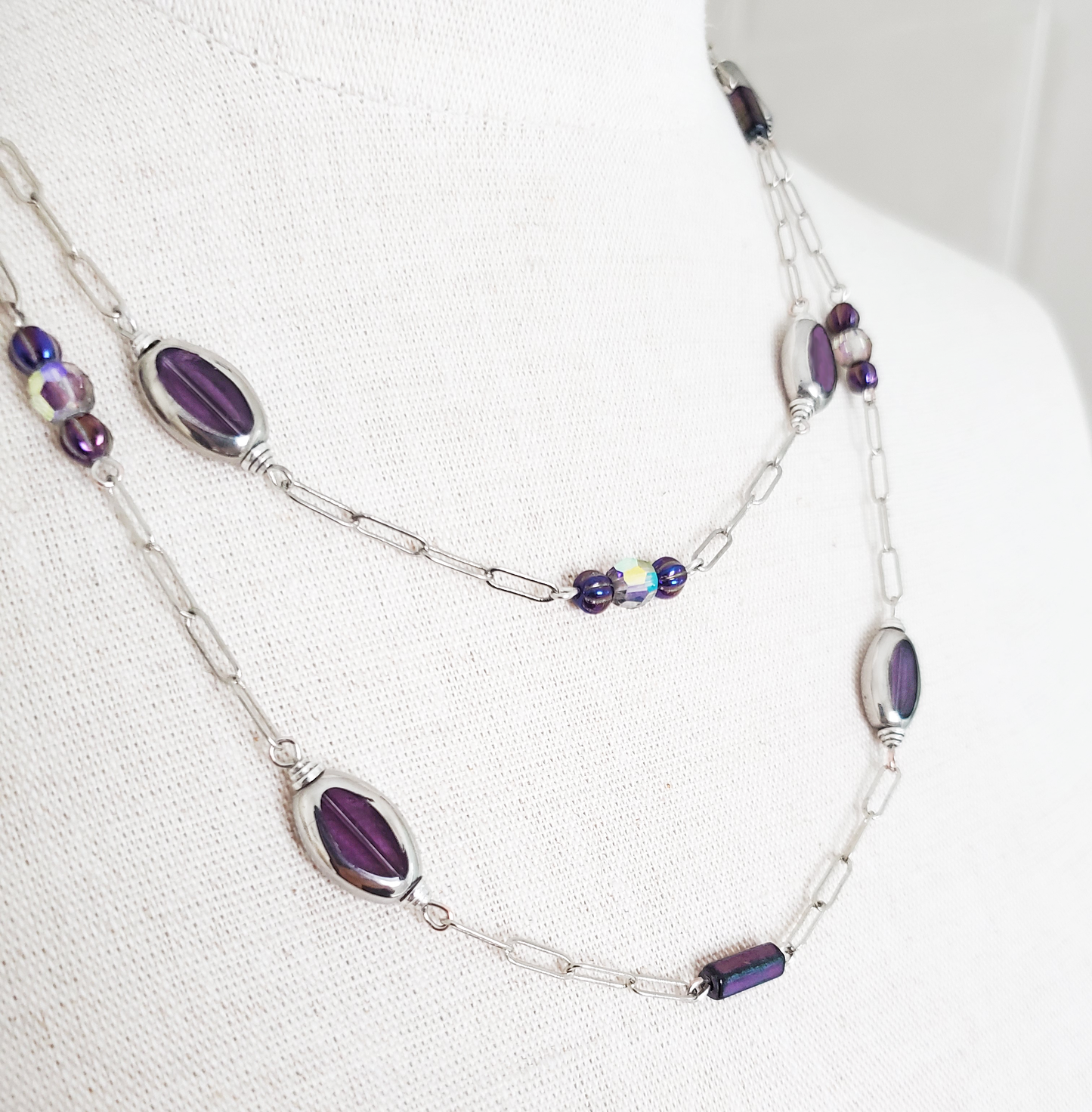 Silvered Purple Station Necklace
