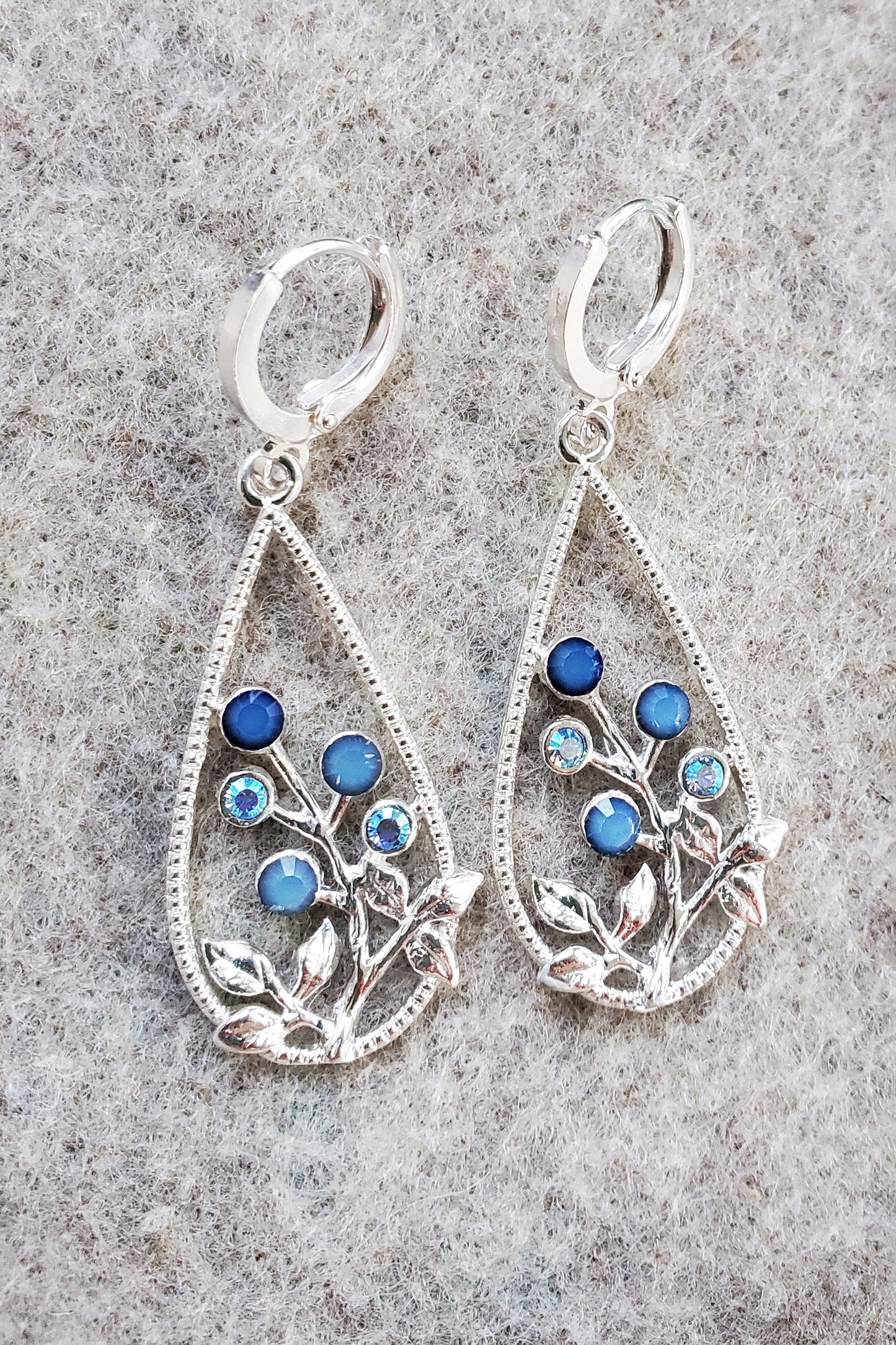 Silver Tear Drop Flower Frame Earrings