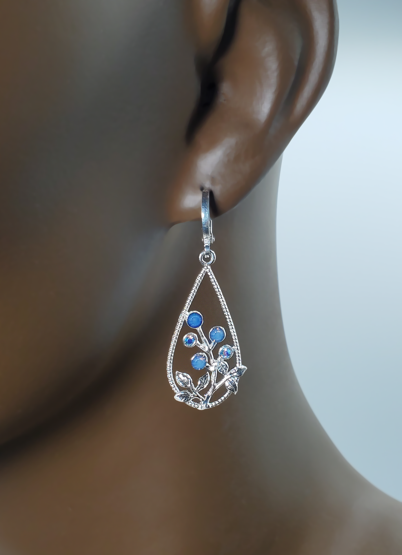 Silver Tear Drop Flower Frame Earrings