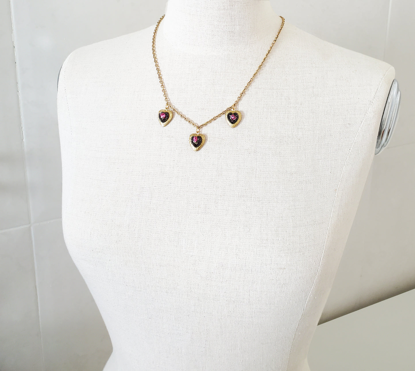 Lampwork and Locket Heart Trifecta Necklace