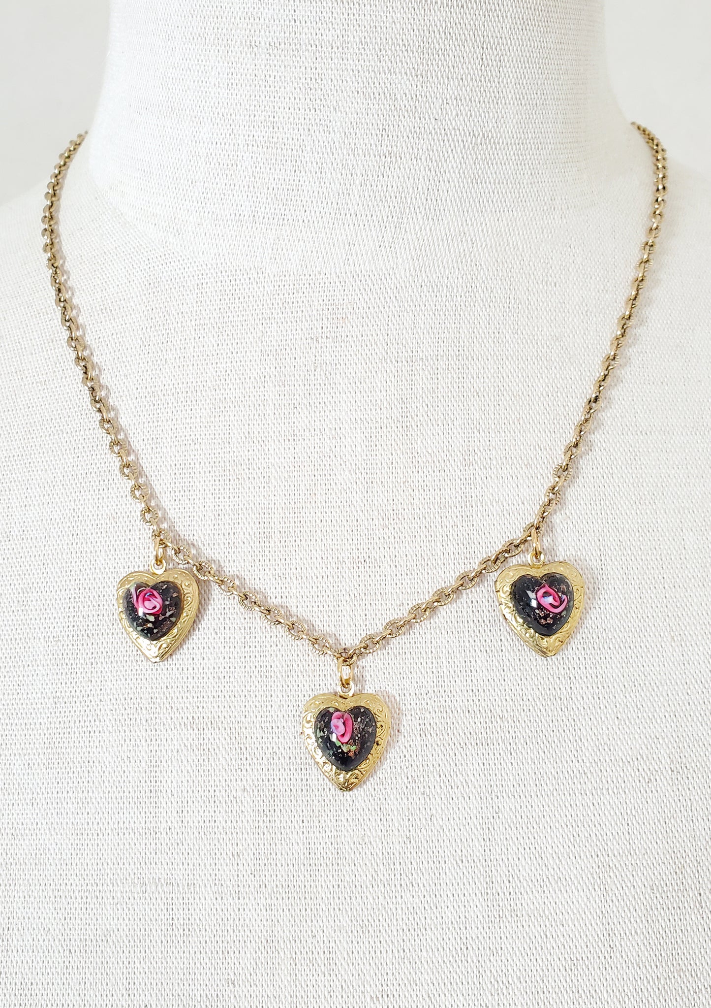 Lampwork and Locket Heart Trifecta Necklace