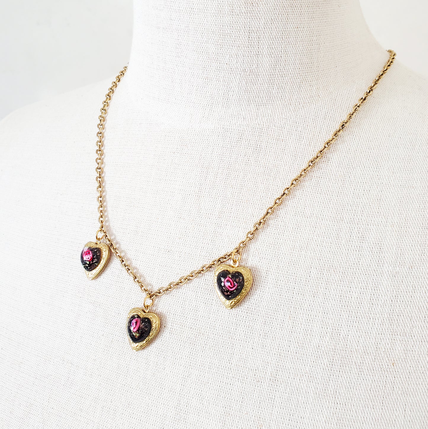 Lampwork and Locket Heart Trifecta Necklace