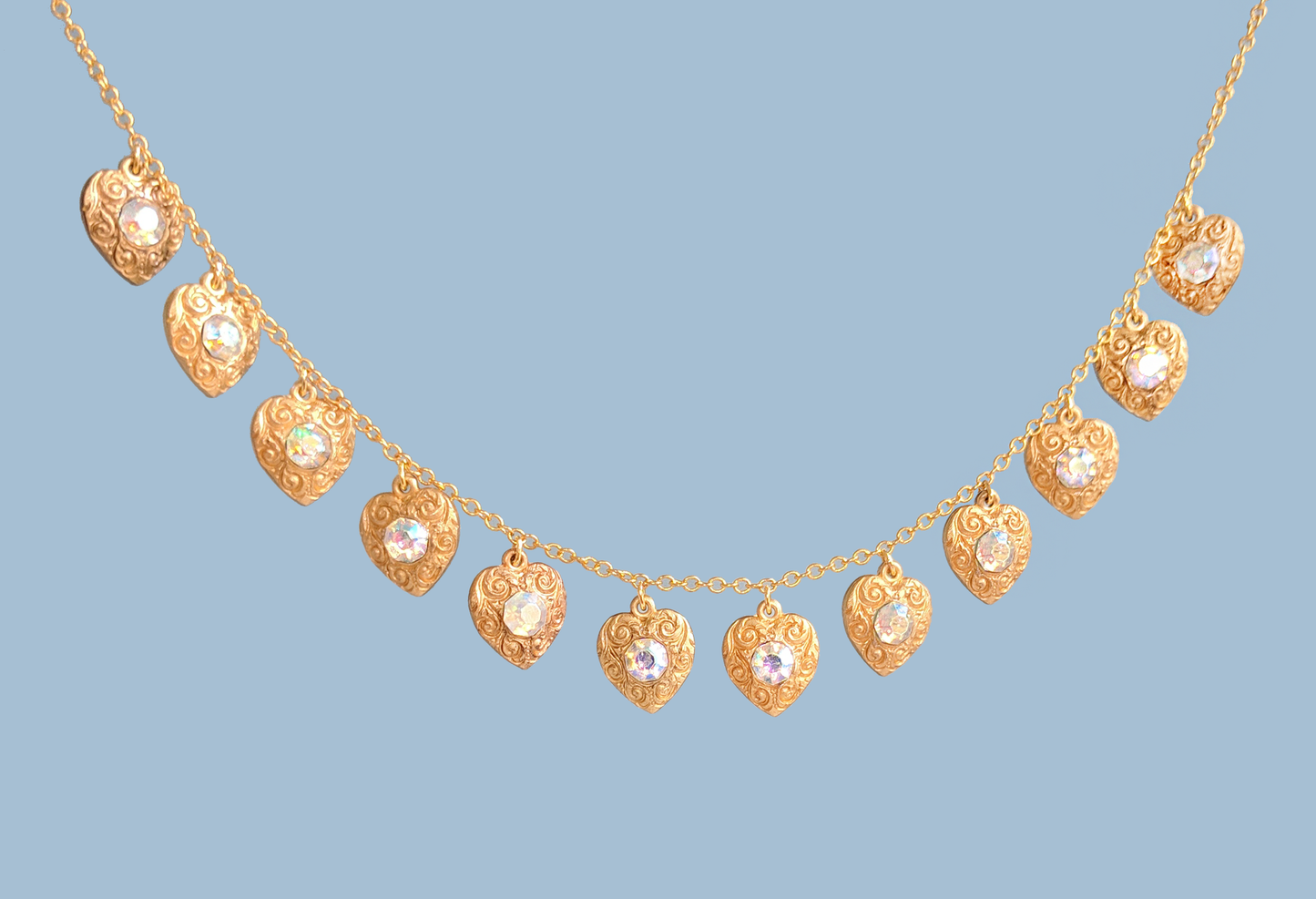 Aurora Czech Glass Hearts Necklace