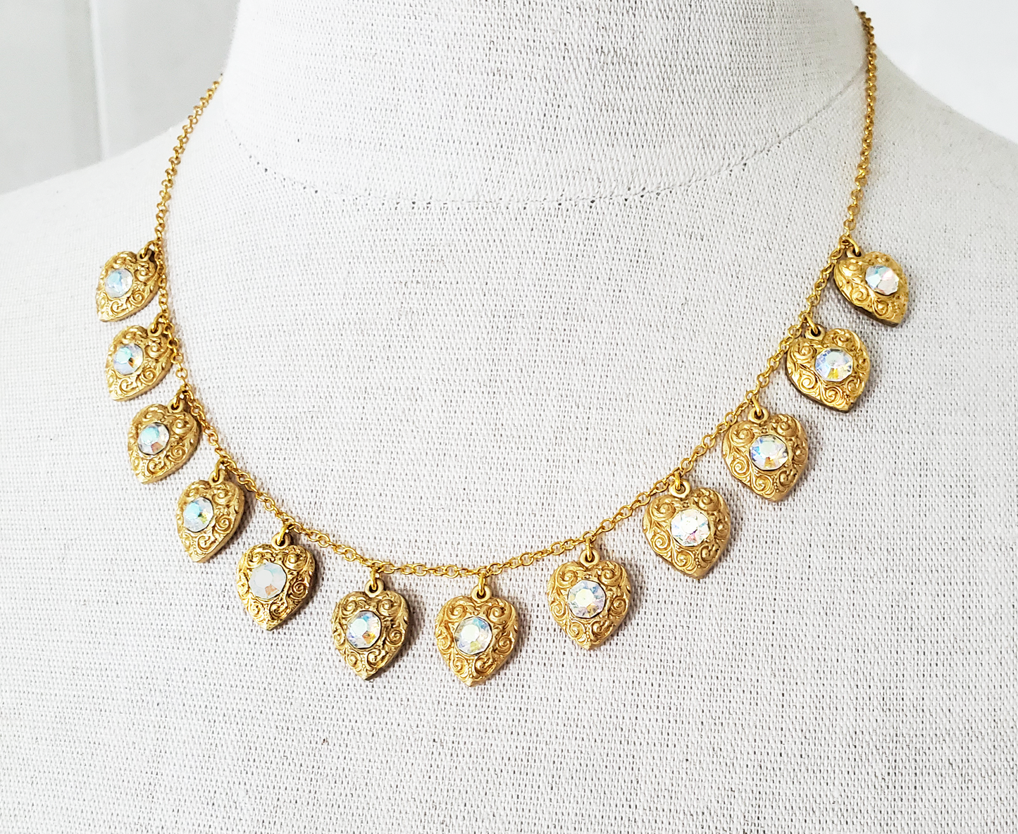Aurora Czech Glass Hearts Necklace