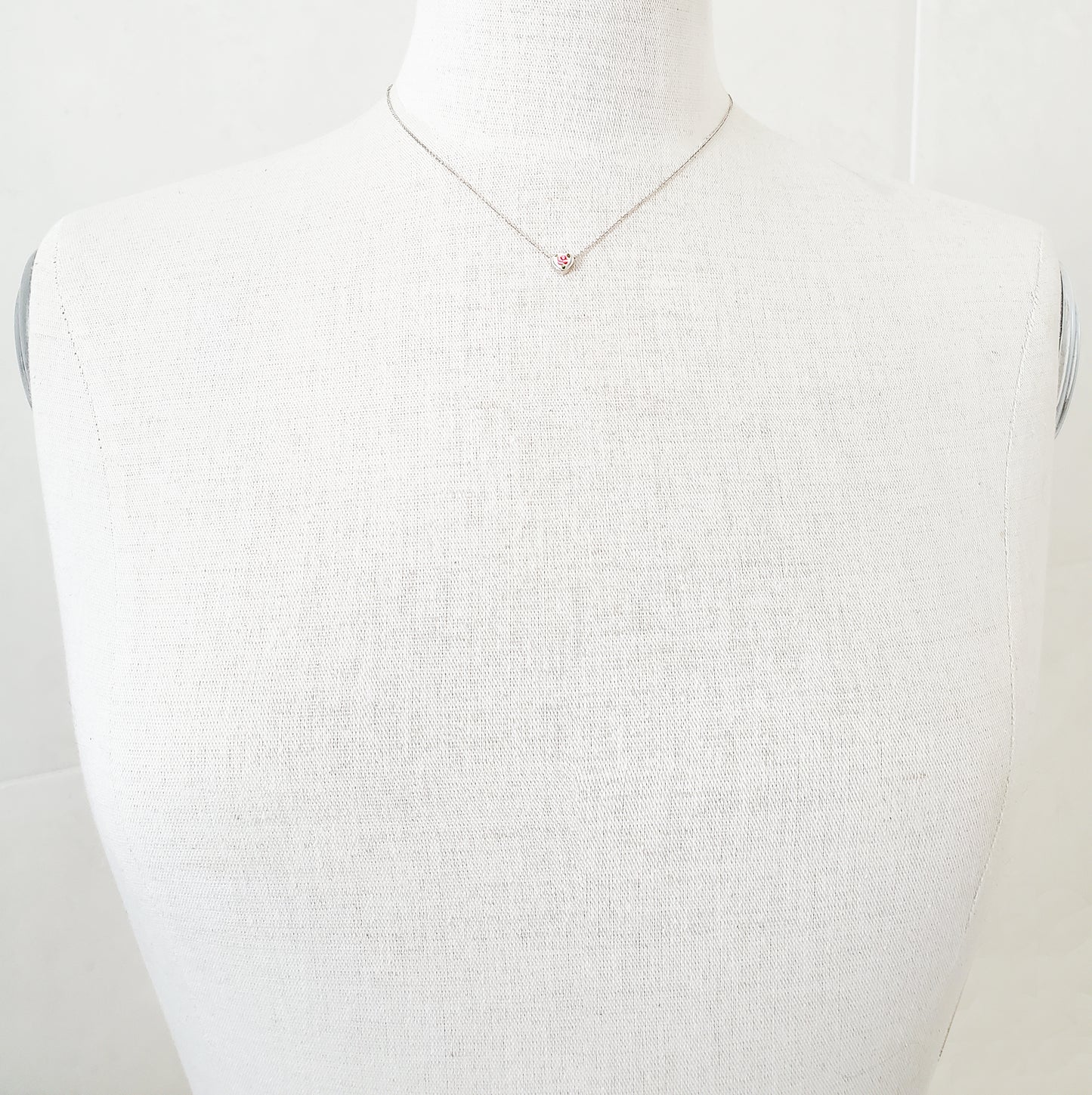 Guilloche Silver Heart Charm Necklace