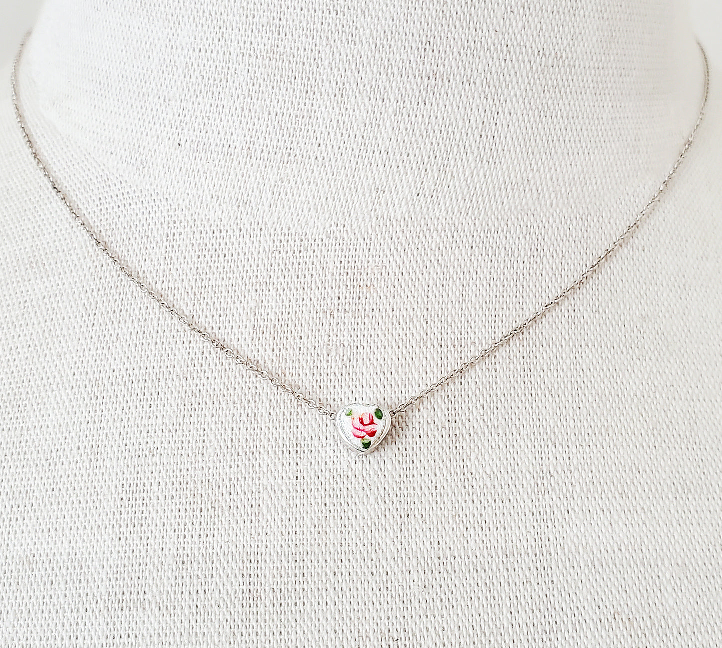 Guilloche Silver Heart Charm Necklace