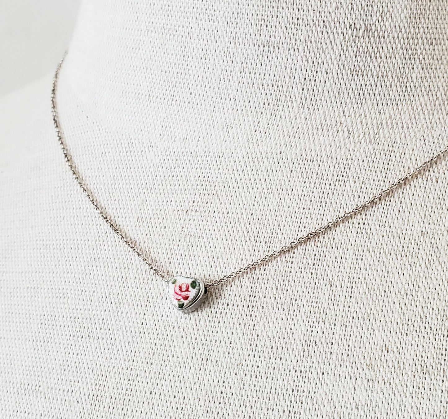 Guilloche Silver Heart Charm Necklace