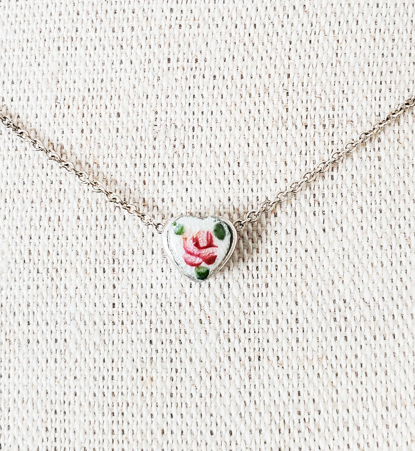 Guilloche Silver Heart Charm Necklace