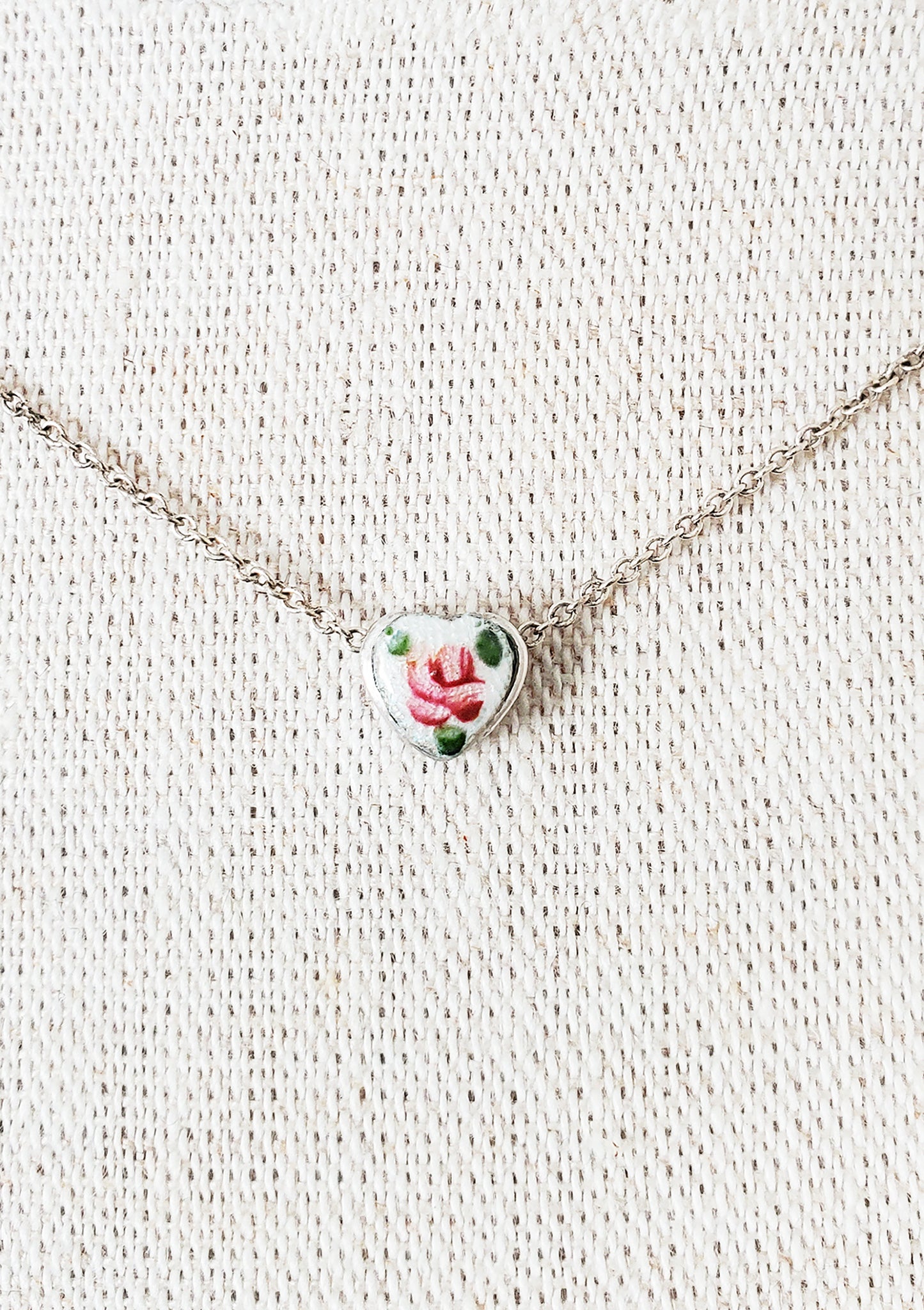 Guilloche Silver Heart Charm Necklace